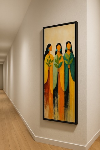 25 X 60 Cm Siyah Ahşap Çerçeve Soyut Kadın Figürlü Duvar Tablosu
