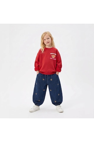 Eray Alp Kids Kız Çocuk Sweatshirt Jean Pantolon Takım Günlük Rahat Kombin Kırmızı