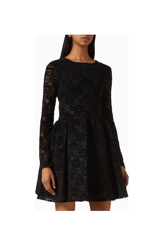 Maje Velvet Lace Royaldentel Kısa Pleated Dress,, Tanımlı Bel Ve Şeffaf Kollu Siyah
