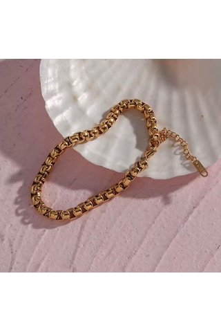 Gold Kalın Örme Çelik Erkek Kolye Ve Bileklik Set 5mm Altın