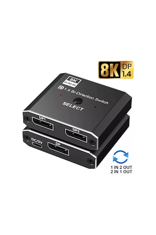 8k Displayport Switch Çift Yönlü Geçiş, Uzaktan Kumanda İle 8k 30hz - 4k 120hz Destekli