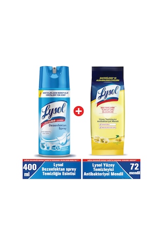 Lysol Dezenfektan Sprey Temizliğin Esintisi 400 ML + Antibakteriyel Islak Mendil 72'li