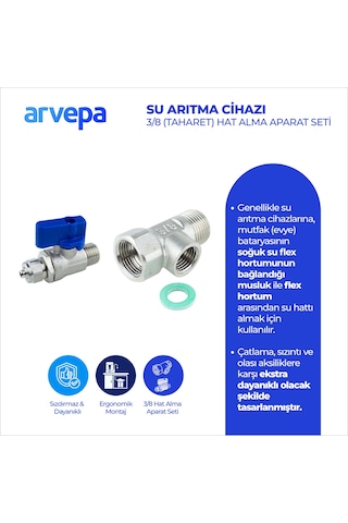 Arvepa Su Arıtma Cihazı 3/8 (Taharet) Hat Alma ve Konnektör Vana Seti - Ekstra Dayanıklı (Metal)