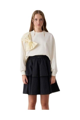 Kız Çocuk Beli Lastikli Taşlı Etek-15348 Siyah