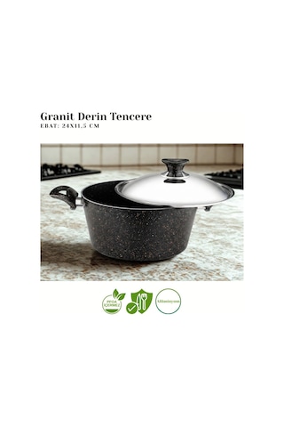 9 Parça Granit Set Çelik Kapak - Siyah Siyah