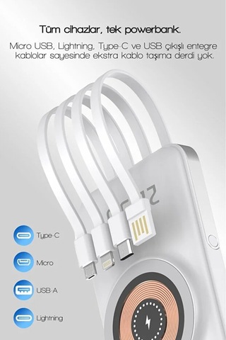 10000 Mah Magsafe Uyumlu Taşınabilir Powerbank Dahili Kablolu 22.5w Scp 20w Pd 15w Wireless Beyaz