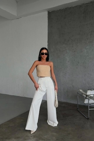 Defymoda Üç Düğme Detayli Palazzo Pantolon Beyaz