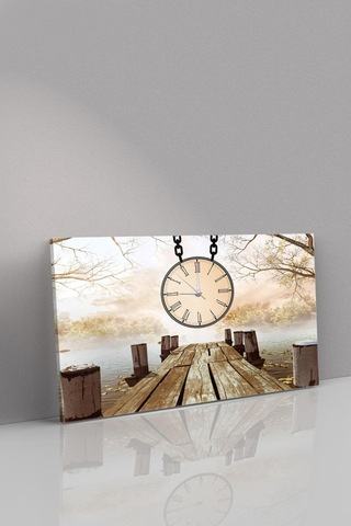 Deniz Kenarı Saatli Kanvas - Canvas Tablo, 100 X 65, Saat-kvs-009
