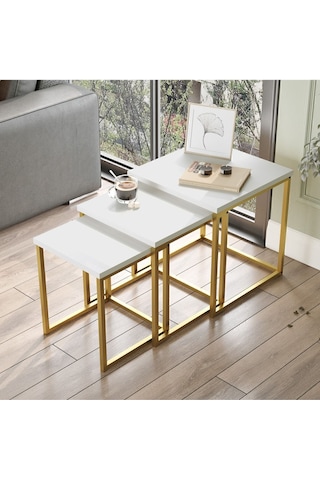 Atlantis 3'lü Gold Metal Zigon Sehpa Beyaz Atl7-w Beyaz