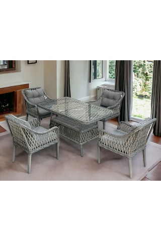 Tu Tienda Medya 4 Sandalyeli Bahçe Balkon Mutfak Masa Takımı,gri Gri 808080