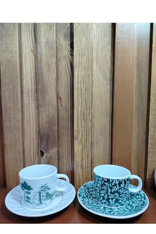 Dear Porselen 2'li Kahve Fincan Takımı 80 Ml Koyu Yeşilf