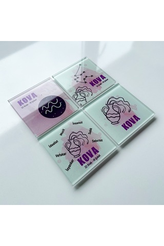 Decorita Cam Bardak Altlığı Burçlar - Kova Burcu 4'lü Takım Çok Renkli