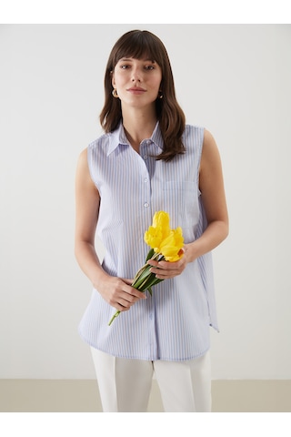Lcwaıkıkı Classic Mavi Çizgili Poplin Kadın Gömlek