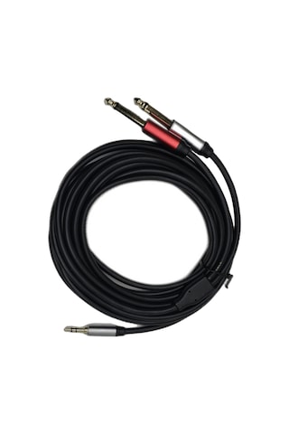 5 Metre 3.5 Mm To 2 X 6.35 Mm Ses Kablosu - Aux To Çivi Jak Mikser Ve Amfi Bağlantı Kablosu