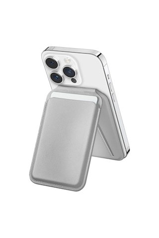 Buff Apple Uyumlu iPhone Walletmag 2.0 Stant Manyetik Deri Cüzdan Gray Gri