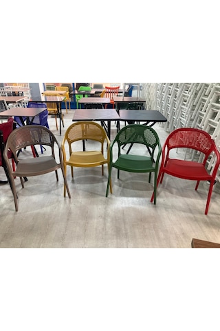 Perfora Model Şık Plastik 4 Adet Hardal Renk Sandalye