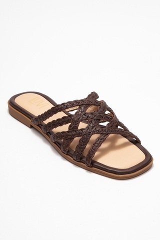 Luvishoes Luvi Shoes Alısha Kahverengi Hakiki Deri Örgü Bantlı Kadın Terlik Kahverengi