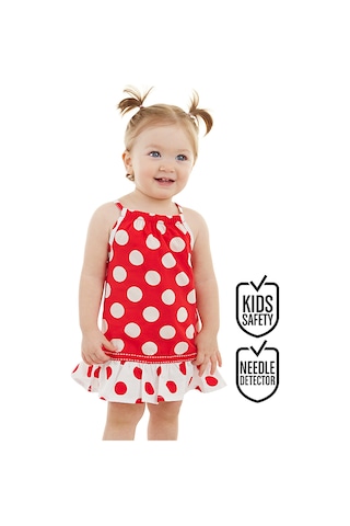 Denokids Kırmızı Puantiye Kız Bebek Poplin Elbise
