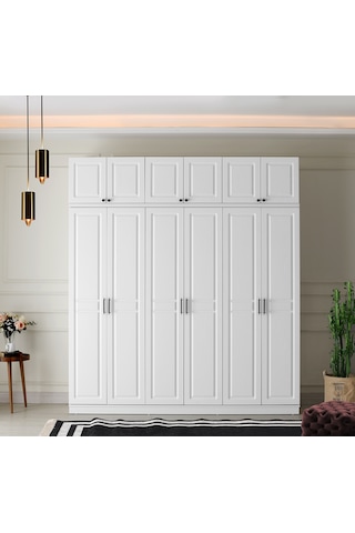 GuneyStore Sport 6 Kapaklı Komple MDF Yüklüklü Beyaz Gardırop
