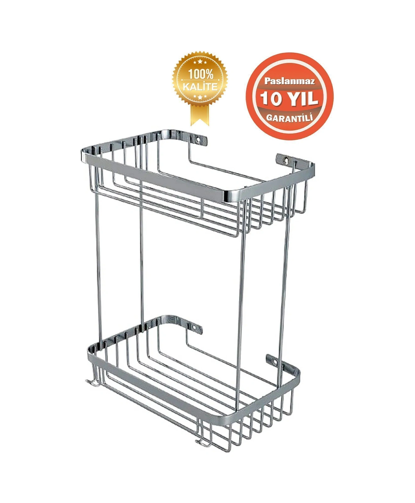 Çelik Banyo Birinci Kalite Paslanmaz Çelik Taci 2 Li 23x15 Cm Şampuanlık Banyo Rafı Duş Rafı Süngerlik Krom