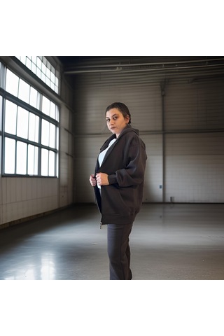 Ceyss Design Unisex Üç İplik Şardonlu Kapüşonlu Hırkalı Eşofman Takımı-antrasit Antrasit