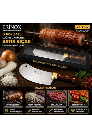 Erinox Ps-0110 No 2 Zırh Satır Bıçak - Soğan Ve Kokoreç, Dövme Paslanmaz Çelik, Sarı