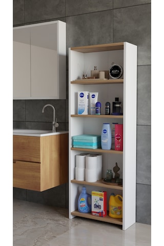Banyo Çamaşır Dolabı 5 Raflı 150 Cm Çok Amaçlı Saklama Ve Düzenleyici Raf Beyaz - Atlantik Çam