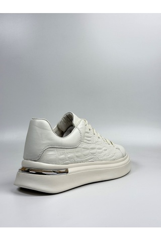 Daytex Hakiki Deri Kroko Baskılı Eva Taban Premium Erkek Sneaker Beyaz