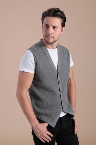 Ferraro Desenli Pamuk Triko Yelek - Antrasit-Antrasit