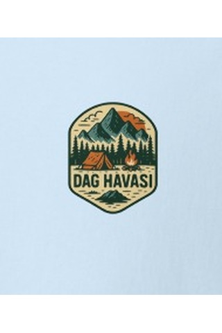 Wildstyle Dağ Havası Renkli Vintage Dağ Doğa Kamp Rozet Baskılı Unisex Bisiklet Yaka Pamuklu Tişört Bebek Mavisi