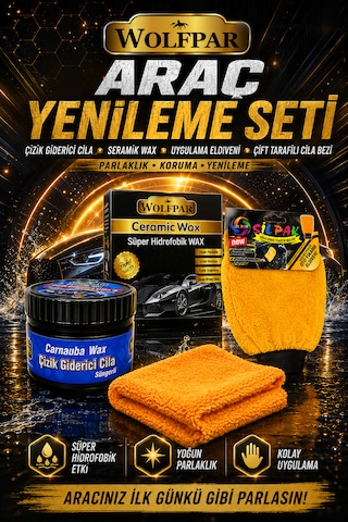 Araç Yenileme Seti Çizik Giderici Cila + Ceramic Wax + Uygulama Eldiveni + Çift Taraflı Cila Bezi