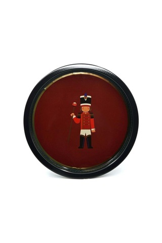 Kurşun Asker Desenli Yuvarlak Metal Tepsi, 31,5 Cm