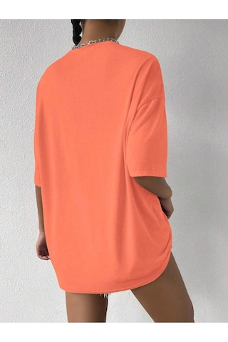 Palm Springs T-shirt - Turuncu Baskılı Oversize Bisiklet Yaka Kısa Kol Tişört Turuncu