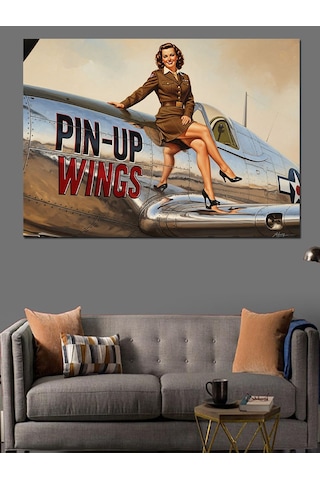 Retro Pin-up Kız Pozu Dekoratif Kanvas - Mdf Ahşap Tablo
