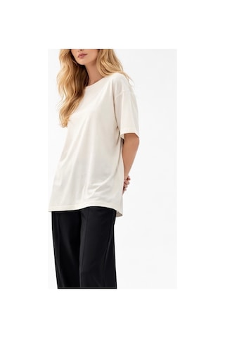 Qu Style Premium Basic Oversize Kadın Tişört Yumuşak Dokulu Günlük Rahat Kalıp T-shirt Ekru
