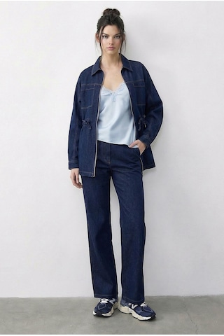 Shade Kadın Fermuarlı Belden Bağlamalı Cep Detaylı Denim Alt-üst Takım 60597 60286011 - Lacivert
