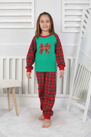 Kız Çocuk Pijama Takımı Papyon Yeşil