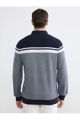 Lc Waikiki Lacivert Polo Yaka Renk Bloklu Erkek Sweatshirt