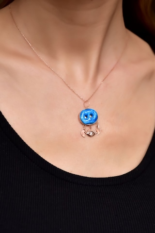 925 Ayar Gümüş Rose Kaplama Camdaki Kadın Süryani Nazar Boncuğu Kirpik Göz Kolye