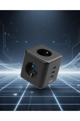 Elektronik Cihazlar İçin Akım Korumalı 3 Prizli Usb Li Küp Priz Standart