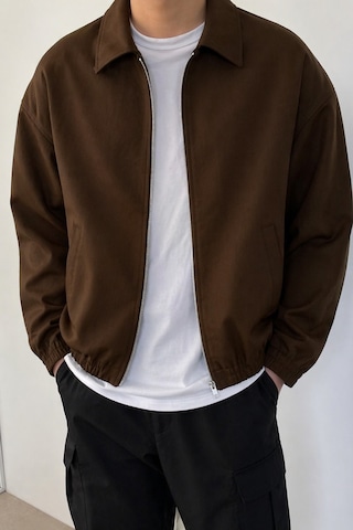Tarz Cool Erkek Oversize Bomber Ceket Fermuarlı Basic Günlük Şık Mont Kahverengi