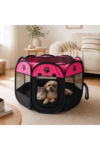 Patibon Evcil Hayvan Katlanabilir Sekizgen Oyun Parkı Kedi Doğum Odası Pembe 91x58 Cm