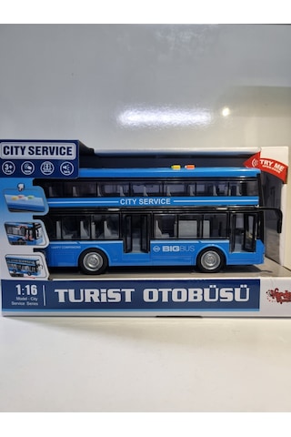 Mavi Renkli Turist Otobüsü Big Bus Sesli Ve Işıklı Oyuncak Otobüs 28.5 Cm Diğer