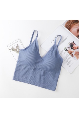 Ece's Design İnce Askılı Crop Atlet Soft Dokulu Rahat Bralet Üst W1011 Mavi