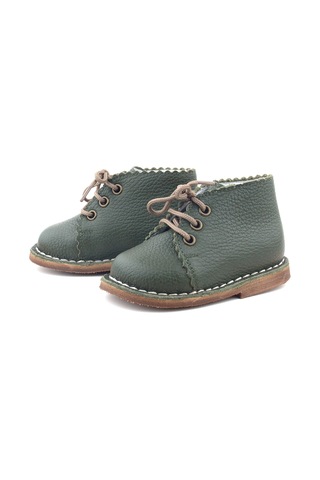 Stella Butik Handmade Hakiki Deri Bağcıklı Bebek Bot Haki