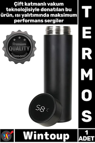 Termos Sızdırmaz Vakumlu Akıllı Led Ekranlı Dijital Sıcaklık Göstergeli Outdoor Çelik Termos Siyah Çok Renkli