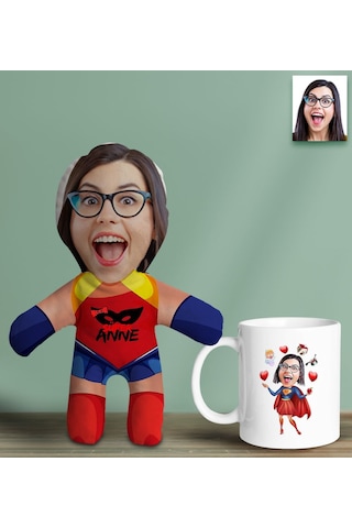 Bk Gift Kişiye Özel Fotoğraflı Süper Anne Bebek Yastık Ve Kupa Bardak Hediye Seti-1, Anneye Hediye, Anneler Günü Hediyeleri Kobitmeyencom30619 Bk Gift