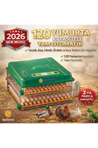 Ep120 Yumurta Kapasiteli Tam Otomatik Kuluçka Makinesi - Yeni Nesil Harici Suluklu, Dijital Nem Ve S