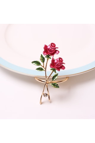 Reedark Romantik Gül Desenli Metal Peçete Halkası - Şık Ve Dayanıklı Pembe