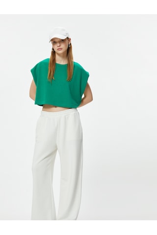 Koton Crop Tişört Oversize Bisiklet Yaka Yarasa Kol Yeşil 4sak10319nk Koyu Yeşil